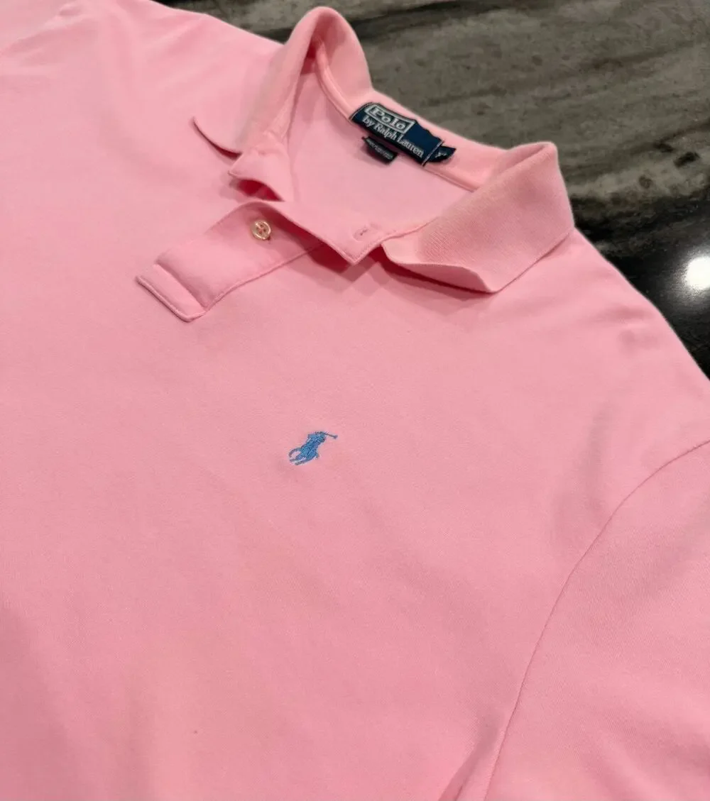 Polo Ralph Lauren Mens XL Pink Polo Shirt Blue Pony Cotton Golf Classic Preppy